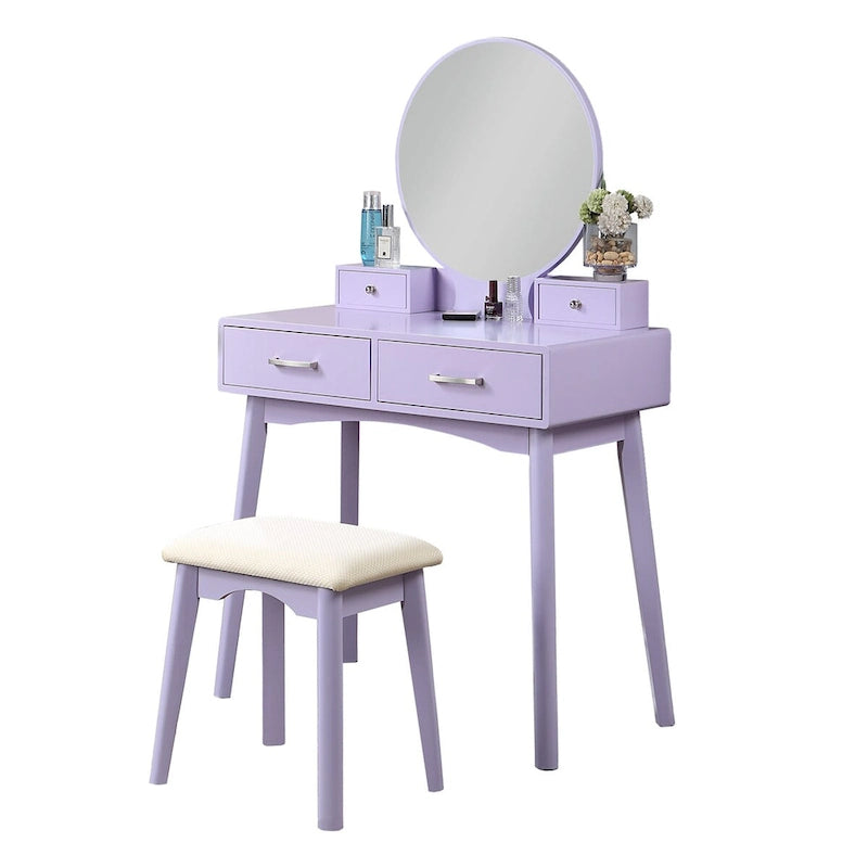 Coiffeuse en bois avec miroir et tabouret