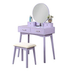 Coiffeuse en bois avec miroir et tabouret