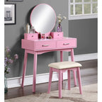 Coiffeuse en bois avec miroir et tabouret