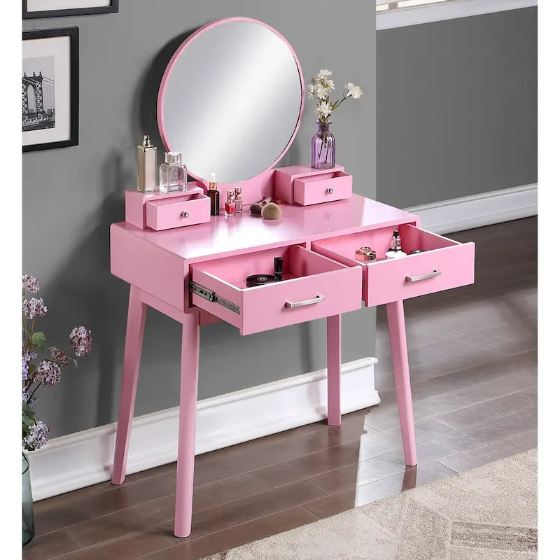 Coiffeuse en bois avec miroir et tabouret