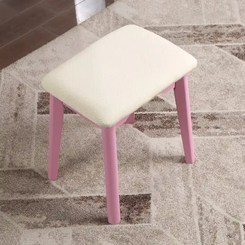 Coiffeuse en bois avec miroir et tabouret