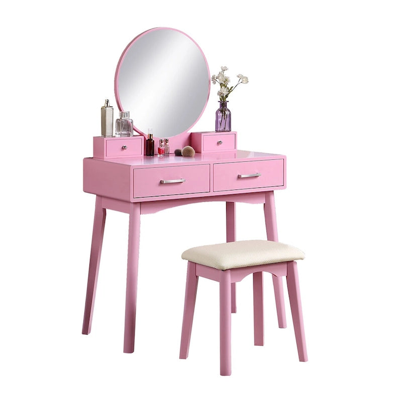 Coiffeuse en bois avec miroir et tabouret