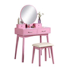 Coiffeuse en bois avec miroir et tabouret