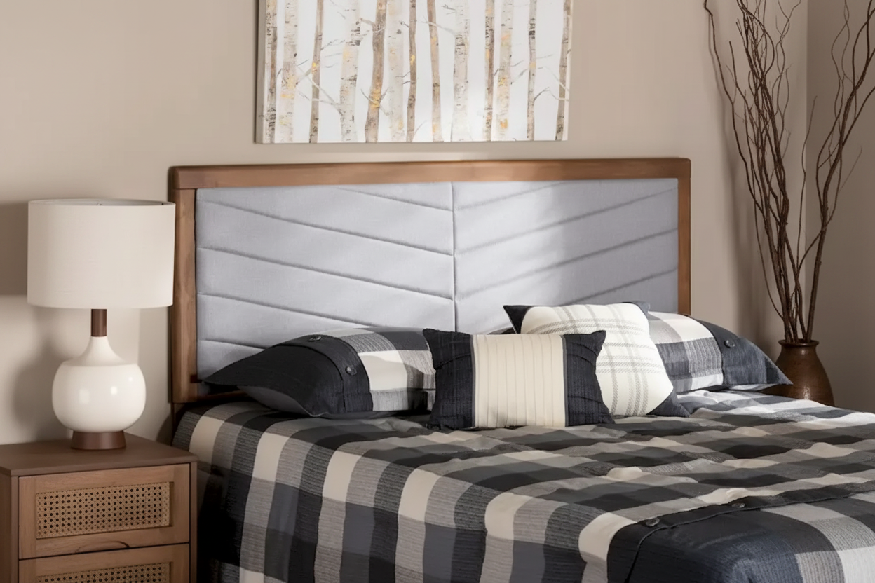 Wood Panel Upholstered Headboard Bed